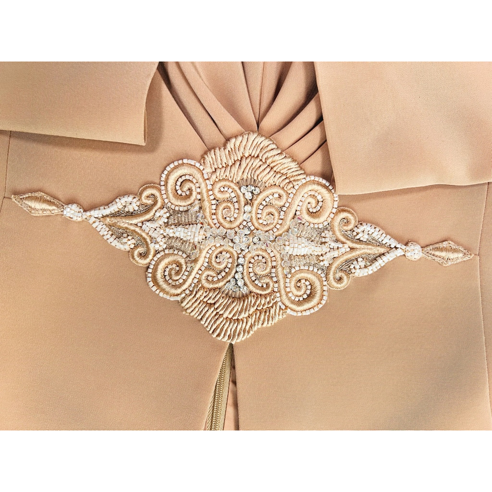 Badgley Mischka Top Skirt Suit Set Elegant Peach Beaded 6 - Picture 10 of 15